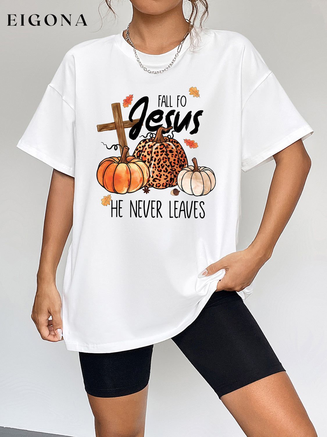 Round Neck Short Sleeve Fall Season Graphic T-Shirt White clothes E@M@E Ship From Overseas Shipping Delay 09/29/2023 - 10/01/2023 t shirts trend