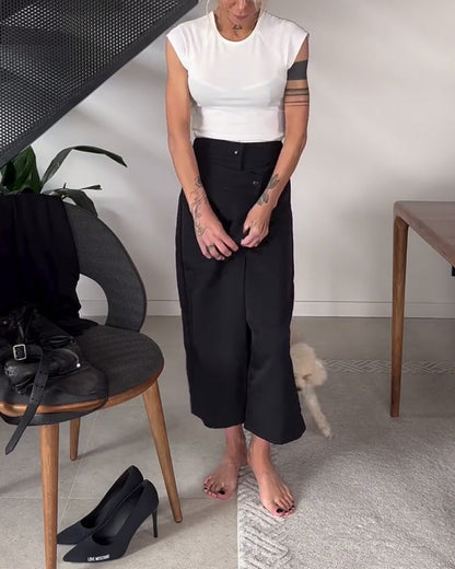 Pantalon décontracté asymétrique simple de couleur unie