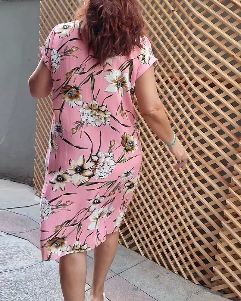 Floral print V-neck short-sleeved dress casual dresses summer