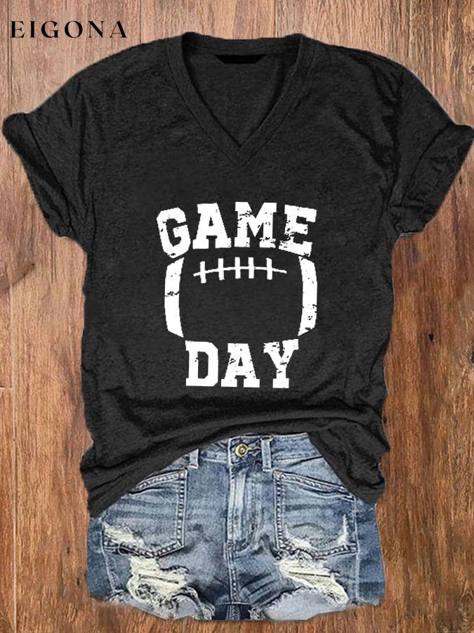 Women's Game Day Football Casual V-Neck Tee ball print