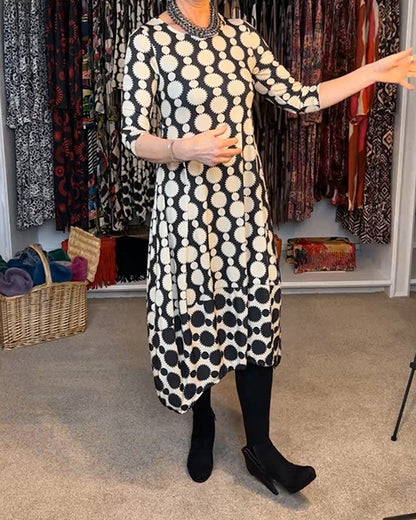 Round Neck Long Sleeve Circle Print Dress 2024 f/w dresses