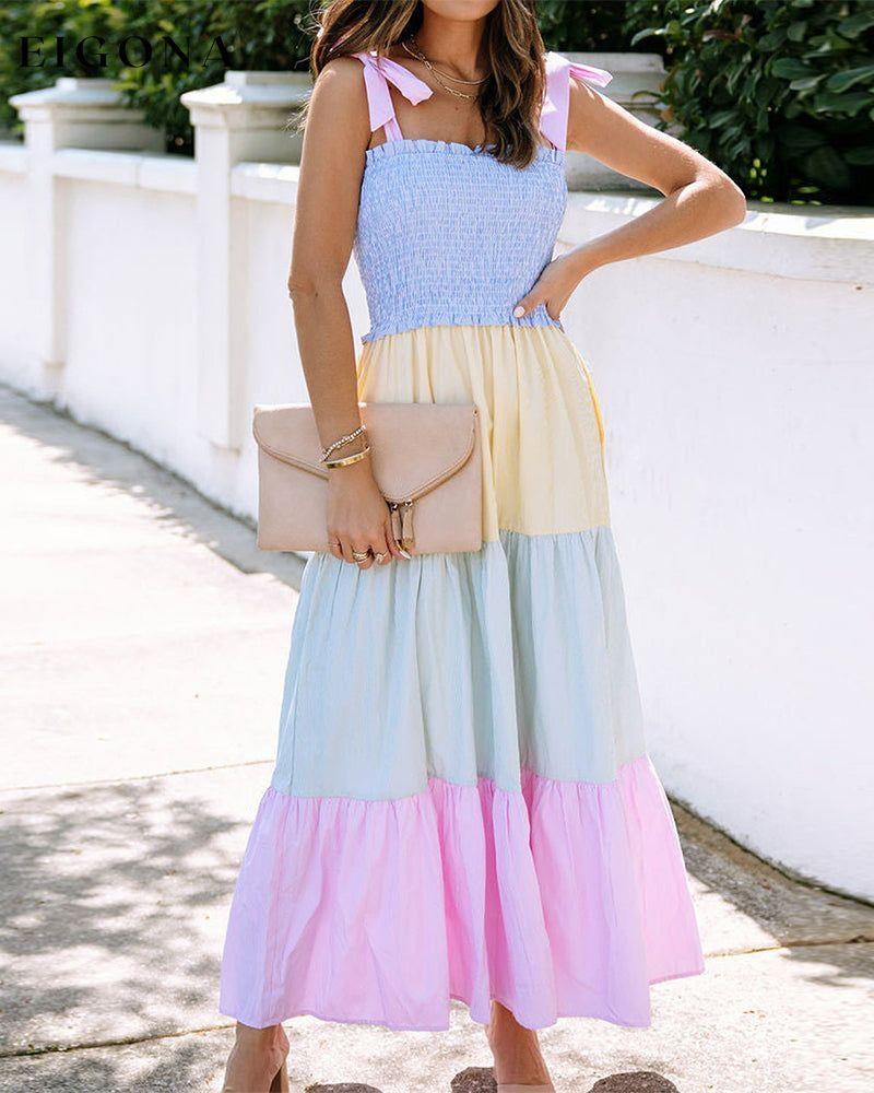 Contrast color patchwork suspender dress casual dress spring summer vacation