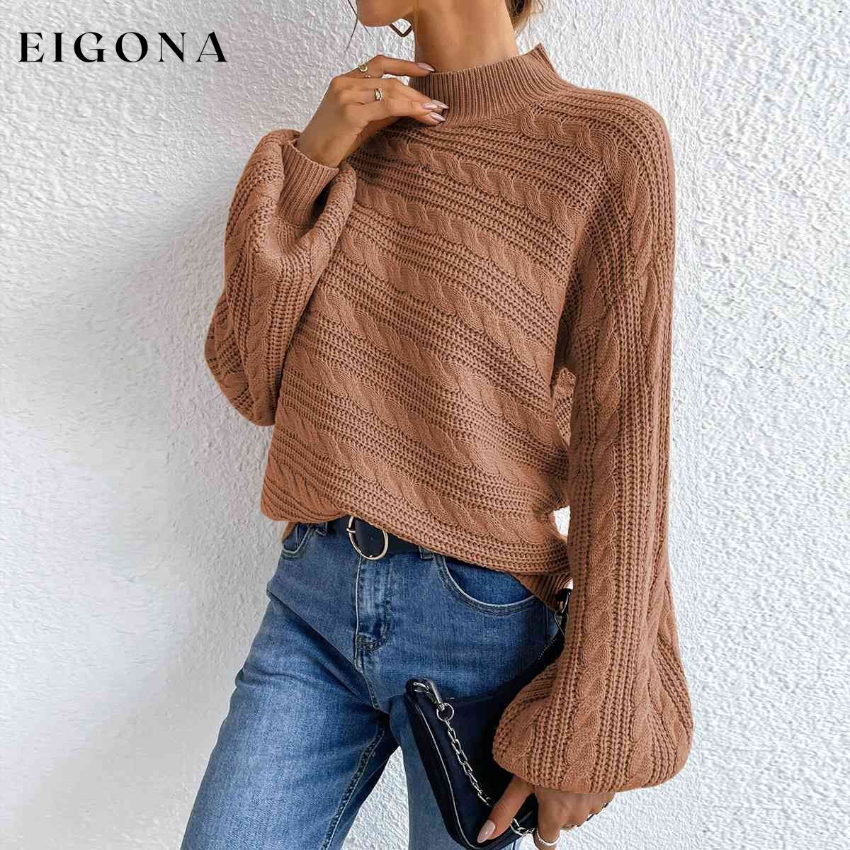 Cable-Knit Mock Neck Long Sleeve Sweater clothes M@F@Y Ship From Overseas