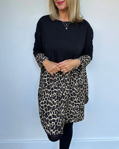 Round Neck Leopard Print Long Sleeve Dress 2024 f/w casual dresses