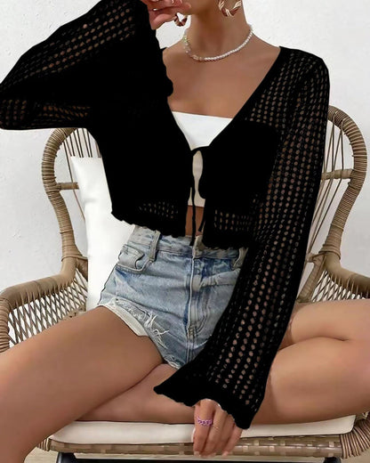 Simple Solid Hollow Out Beach Cardigan