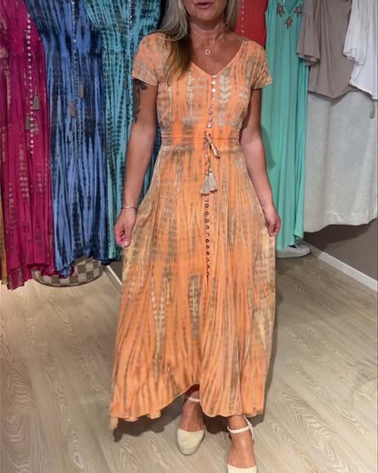 V-Neck Tie-Dye Short-Sleeved Dress