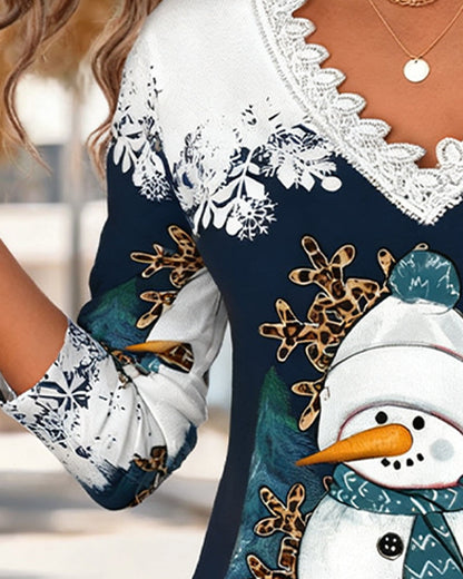 Lace Panel Penguin Print Top