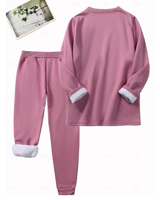 Casual Plush Warm Text Print Two-Piece Sets