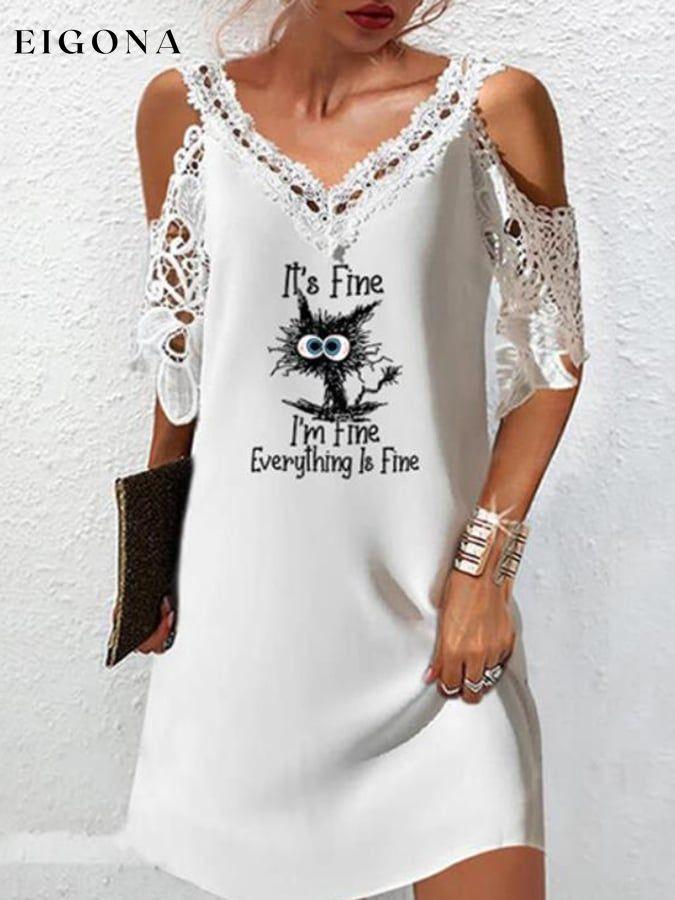 V-Neck Lace Off-The-Shoulder Print Dress cotton linens