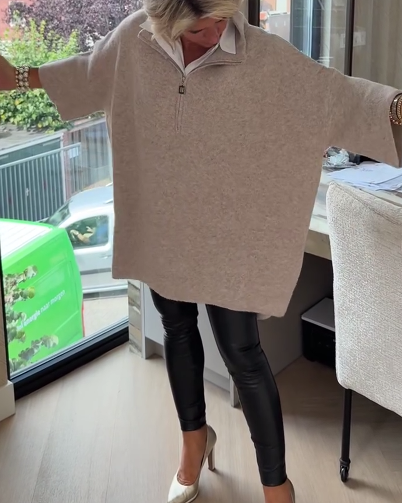 Stand Collar Half-Zip Loose Pullover