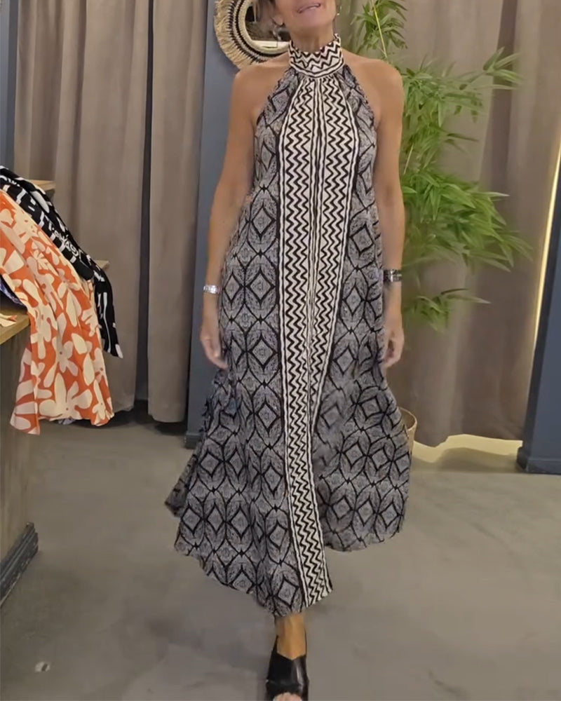 Halterneck Wave Checker Print Dress
