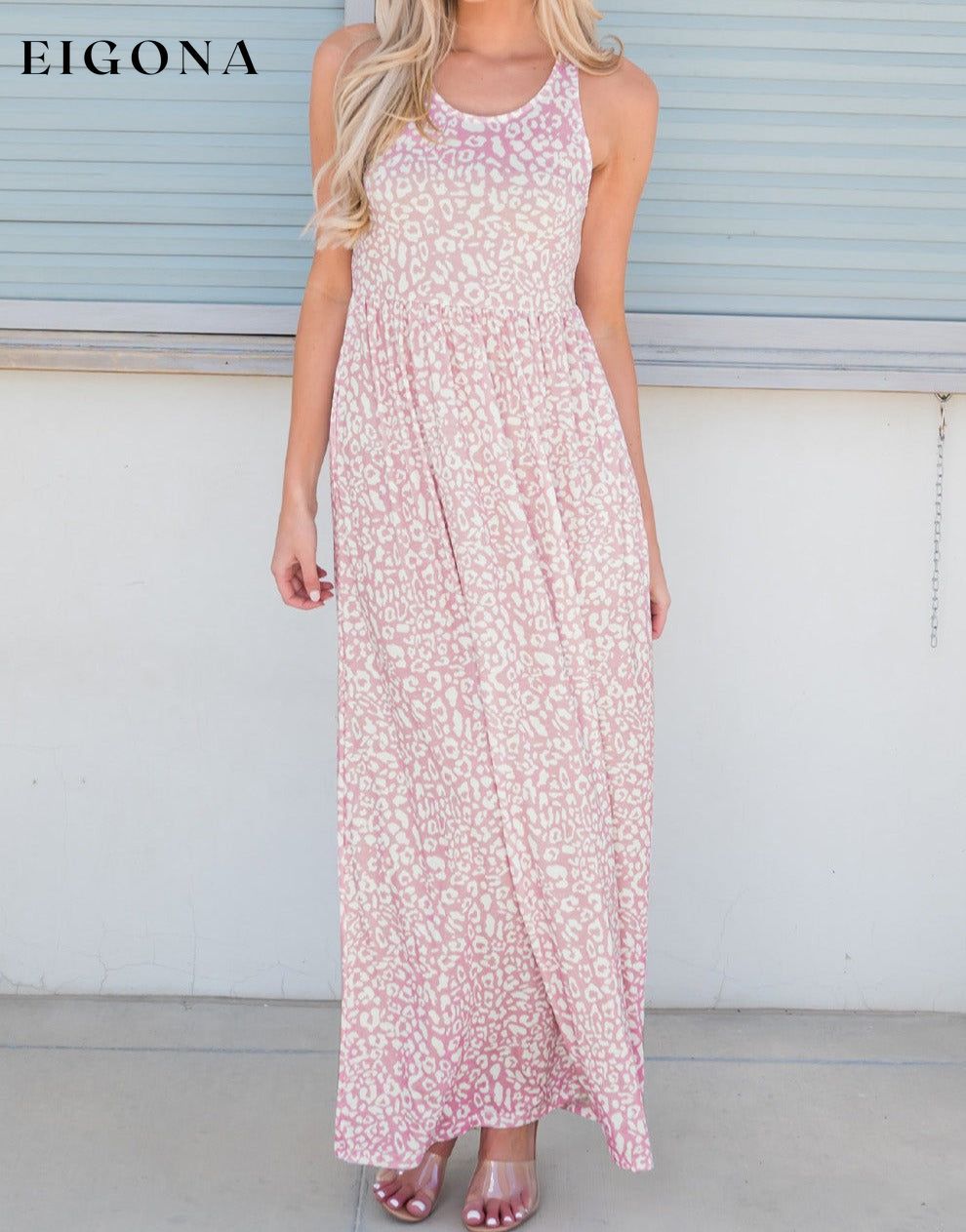 Leopard Round Neck Sleeveless Casual Maxi Dress Blush Pink casual dress casual dresses clothes dress dresses maxi dress Ship From Overseas SYNZ