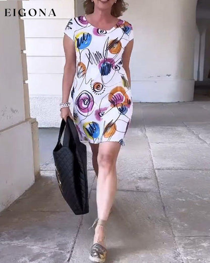 Short Sleeve Pocket Printed Midi Dress casual dresses spring summer