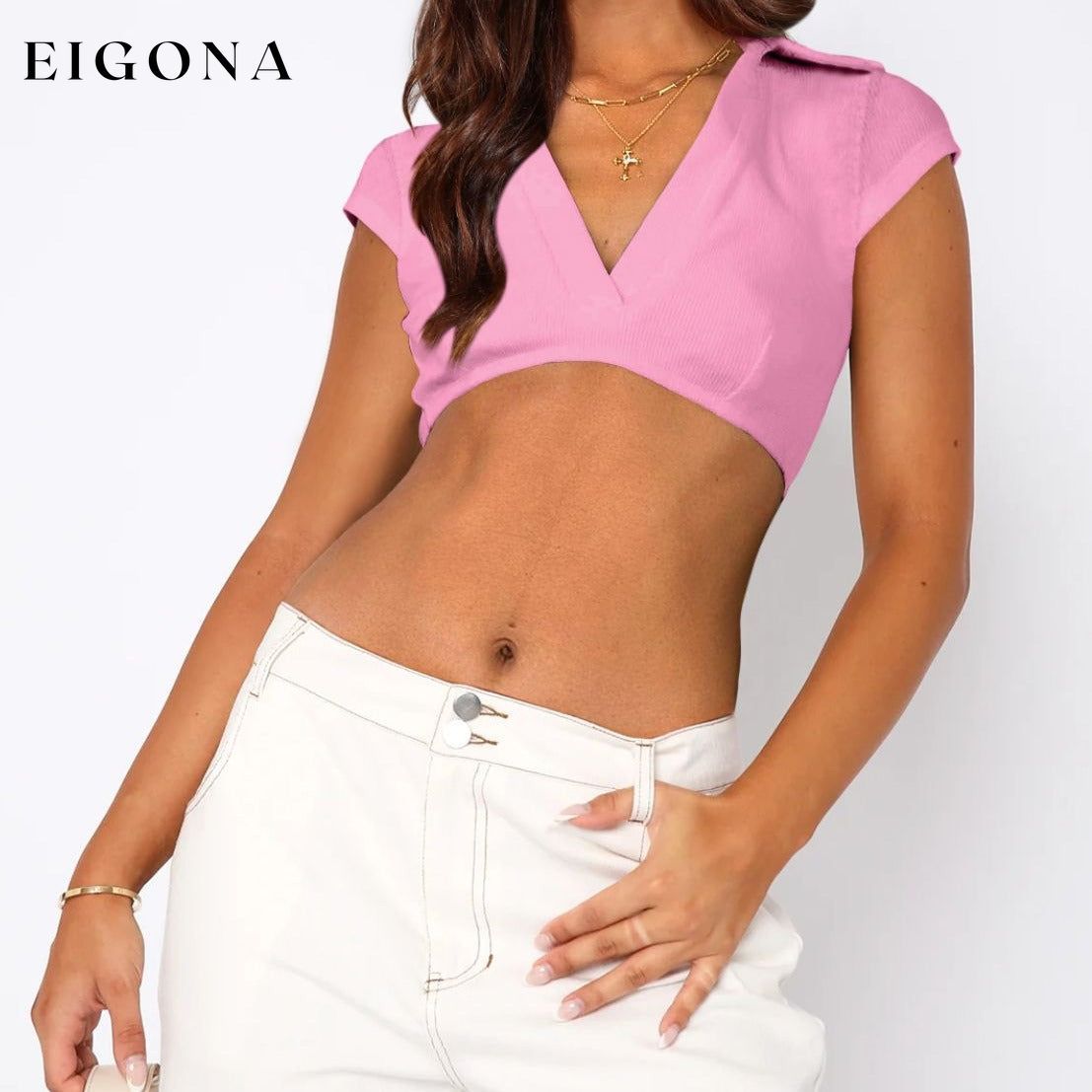 Collar Cropped Top Carnation Pink clothes crop top croptop MDML Ship From Overseas Shipping Delay 09/29/2023 - 10/02/2023 shirt shirts trend trendy