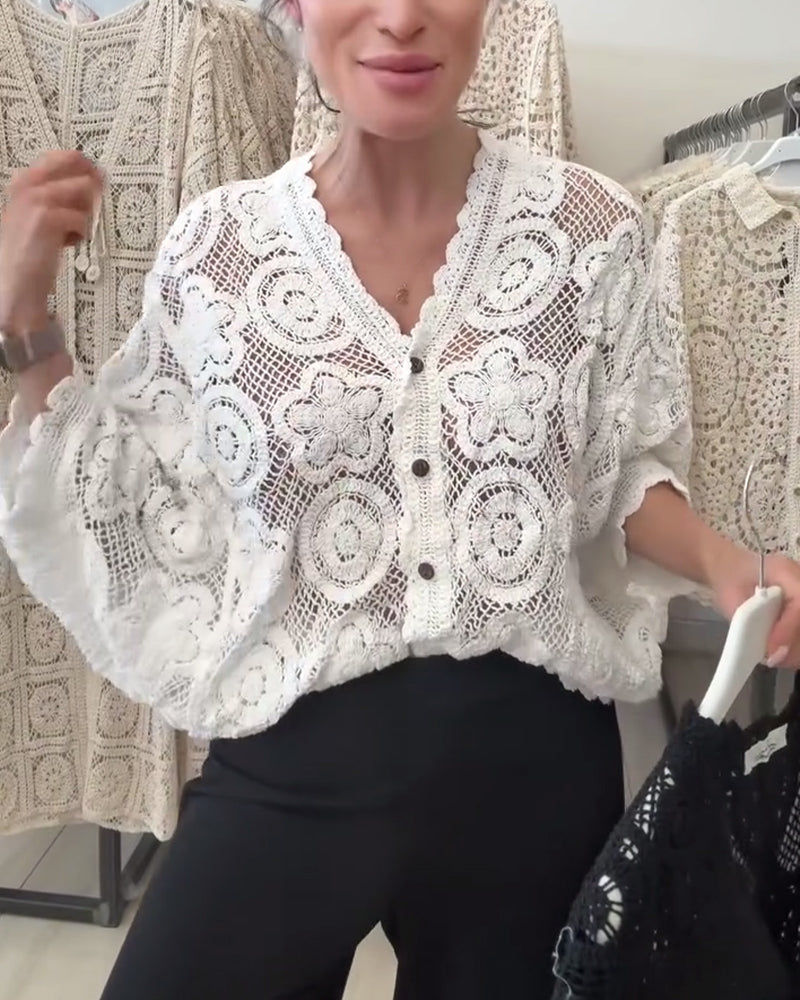 Hollow Solid Color Long Sleeve Coat