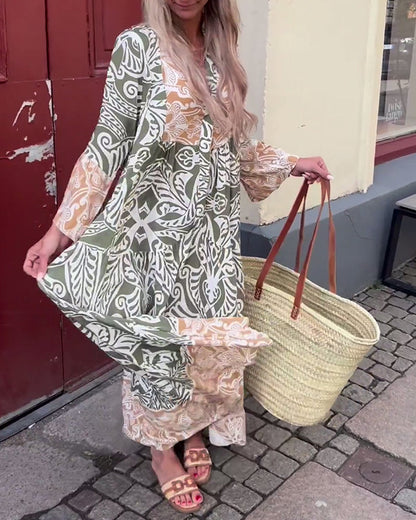 Contrast print long sleeve casual dress 202466 casual dresses spring summer