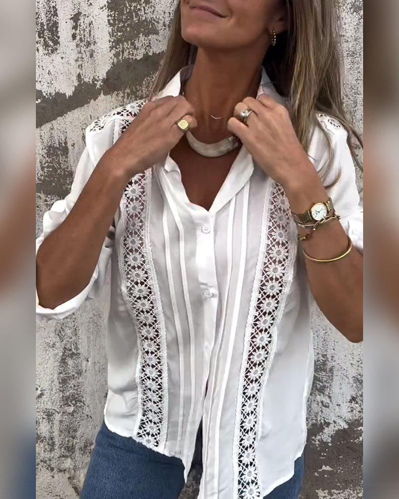 Lapel Solid Color Hollow Shirt