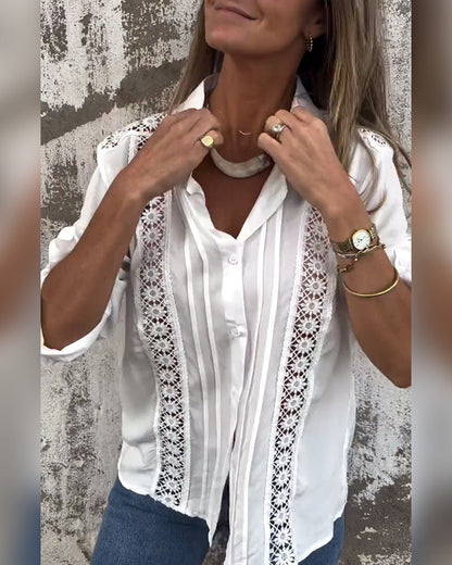 Lapel Solid Color Hollow Shirt