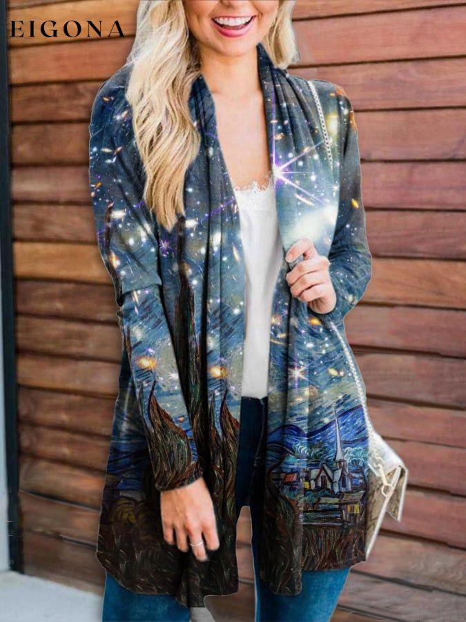 Oil Painting & Space Image Print Long-Sleeve Cardigan starry