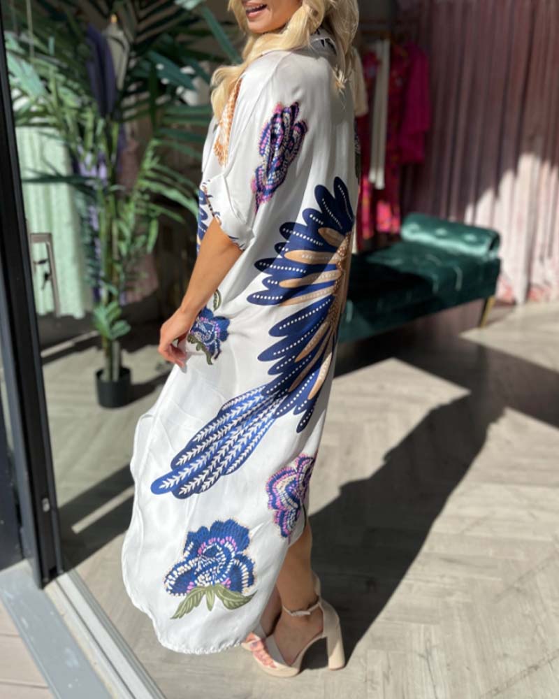 V-neck printed loose dress casual dresses summer