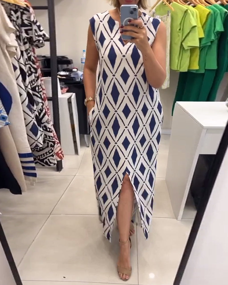 Sleeveless Diamond Slit Dress