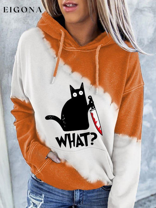 Women's Halloween Fun Black Cat Tie Dye Print Hoodie