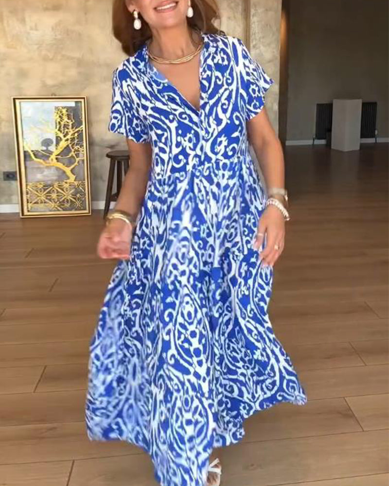 Short-Sleeved Printed Fashion Dress