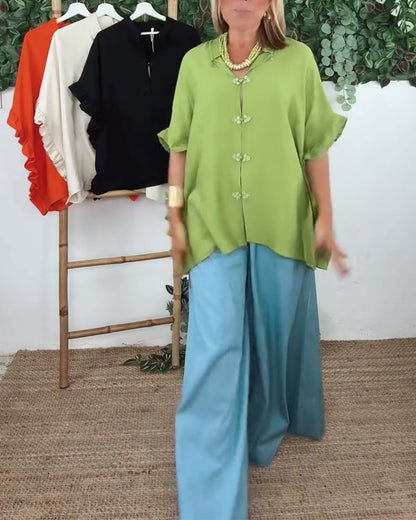 Lapel Button Bat Sleeve Shirt