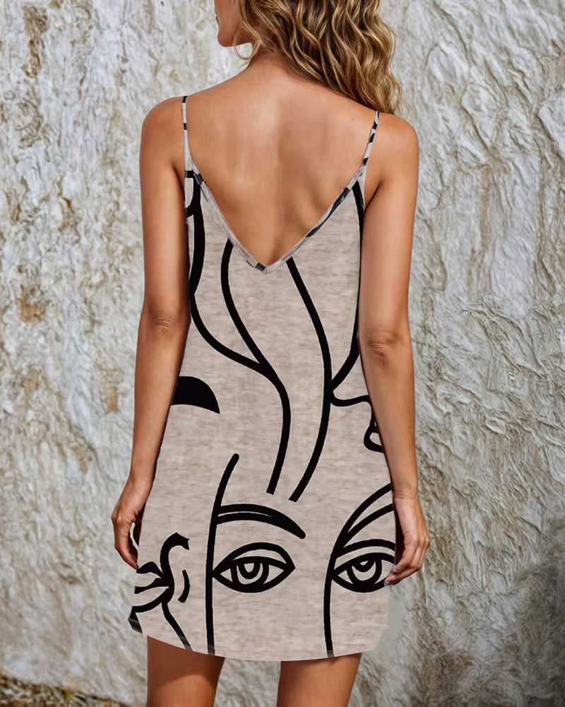 Strapless Face Casual Dress