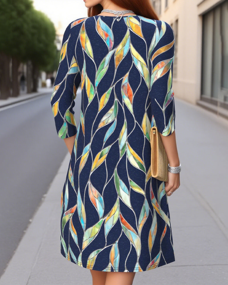 Color-Blocked Button-Accented Unique Dress