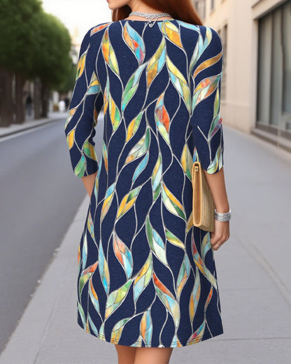 Color-Blocked Button-Accented Unique Dress