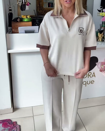 Casual Polo Contrast Color Sports Suit