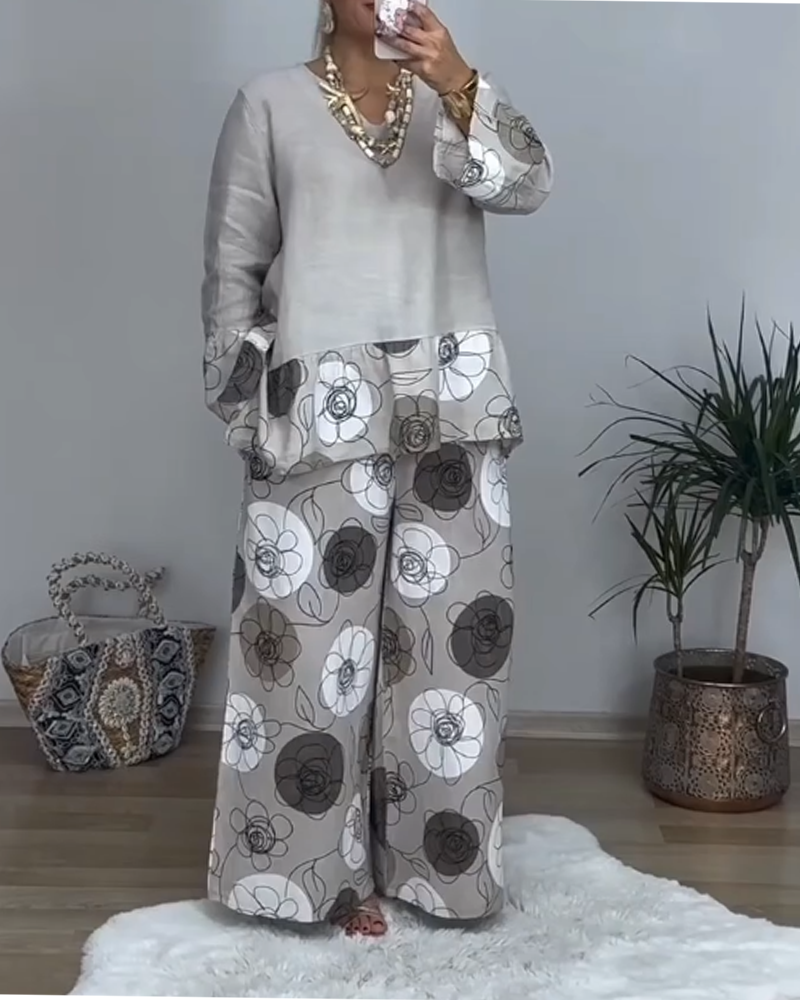 Fashion Positioning Print Wide-Leg Pants Suit