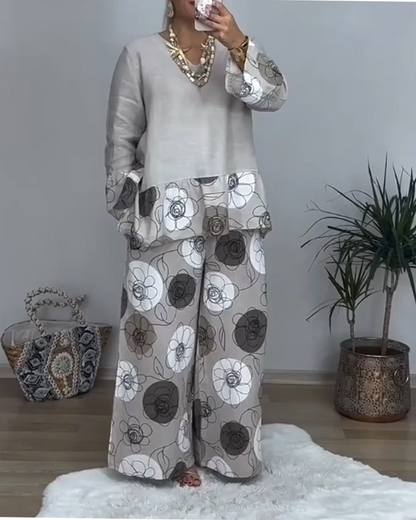 Fashion Positioning Print Wide-Leg Pants Suit