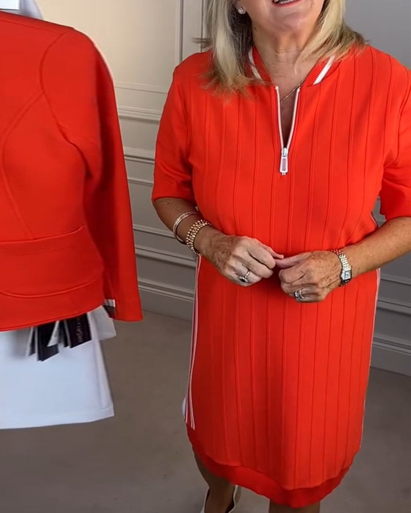 Half-zip Contrast Color Shift Dress