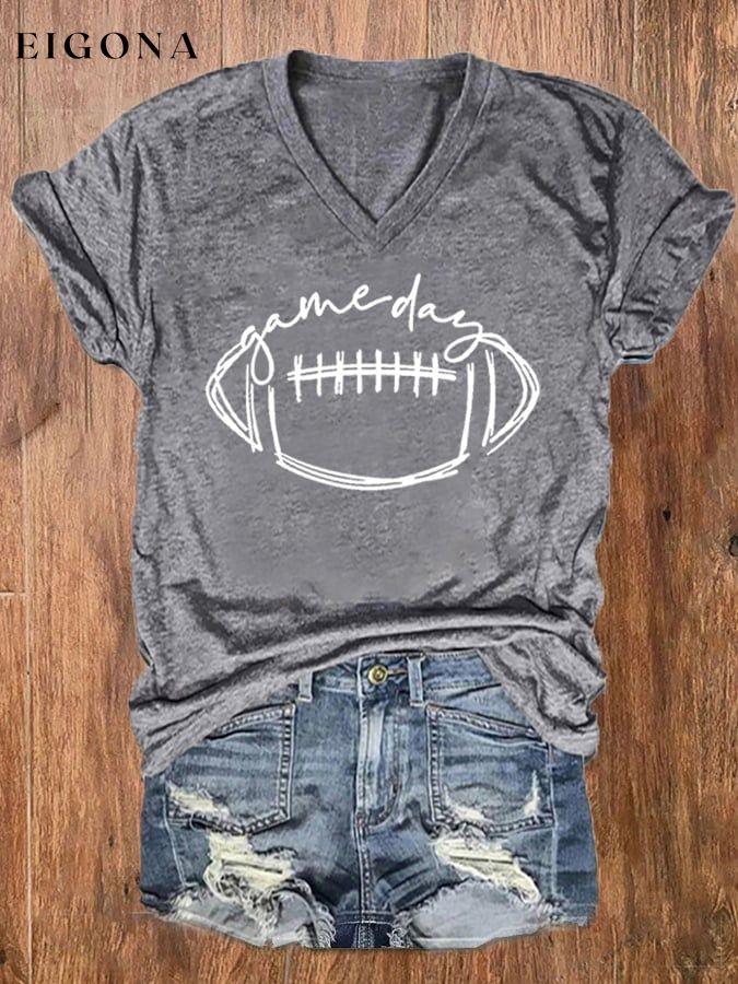 Women's Football Gameday Casual V-Neck Tee ball print