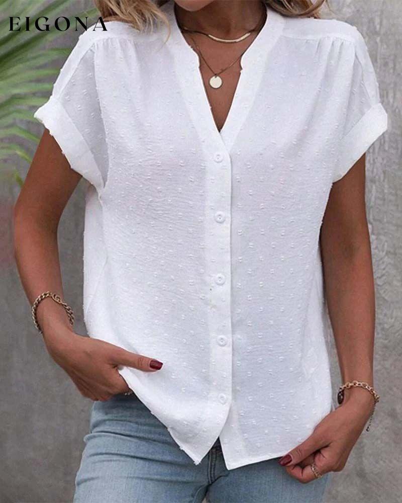 V neck short sleeve button top blouses & shirts summer