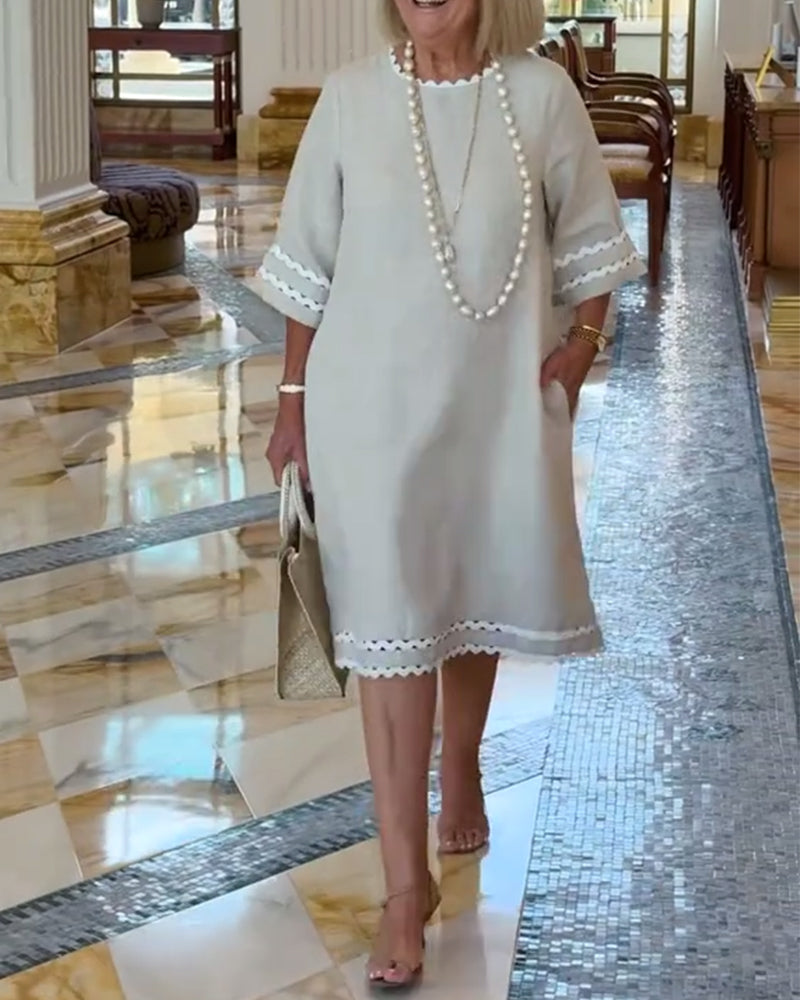 Wave Hem Three-Quarter Sleeve Sheath Dress