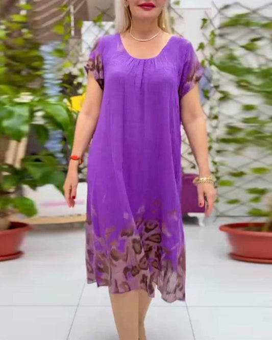 Loose Round-neck Casual Leopard Print Dress