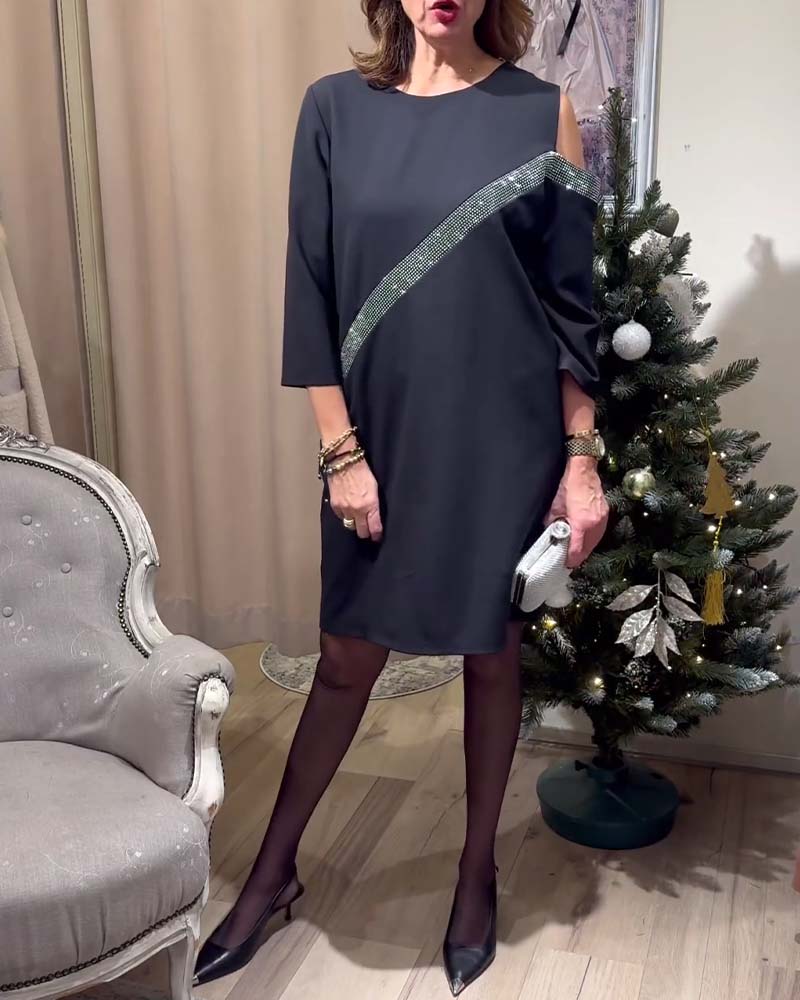 Casual Rhinestone Knee-Length Dress