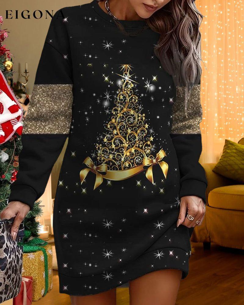 Casual Dress with Christmas Tree Print 2023 f/w 23BF casual dresses christmas Clothes Dresses spring