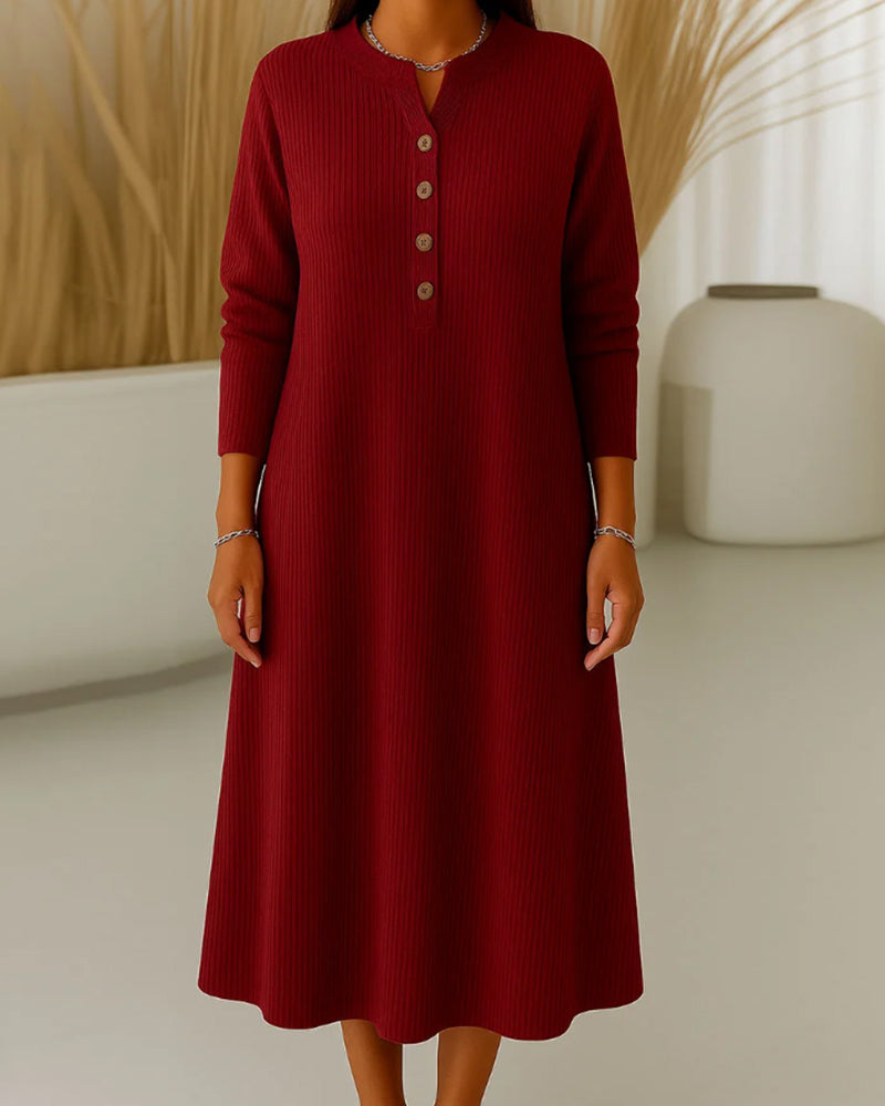 Long-Sleeved Loose-Fitting Ribbed Dress