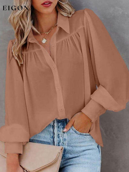 Solid Button-Up Balloon Sleeve Pleated Shirt funny