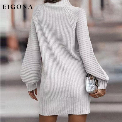 Mock Neck Lantern Sleeve Sweater Dress casual dresses clothes dress dresses Ship From Overseas Shipping Delay 09/29/2023 - 10/04/2023 sweater dress Y@Y@D@Y