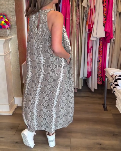 Elegant Sleeveless Halter Neck Printed Dress