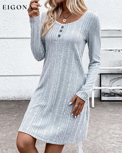 Round Neck Casual Dress with Buttons 2023 f/w 23BF casual dresses Clothes Dresses spring