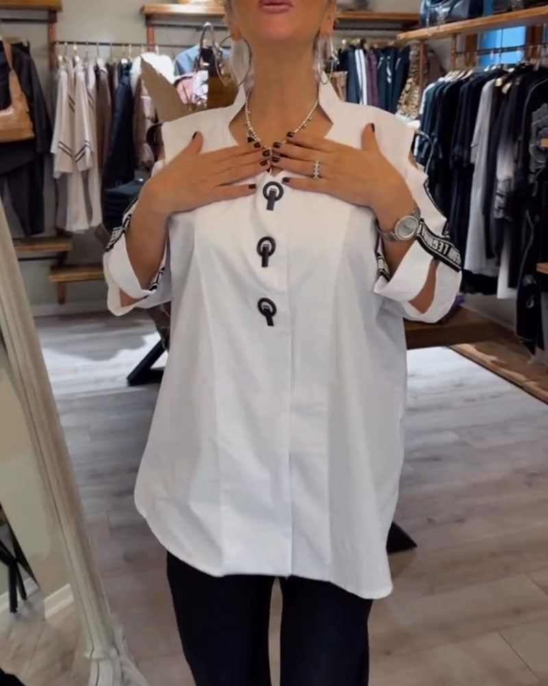 Off-The-Shoulder Contrast Long-Sleeved Blouse