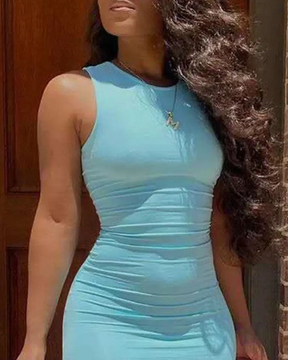 Solid Color Sleeveless Fashion Bodycon Dress