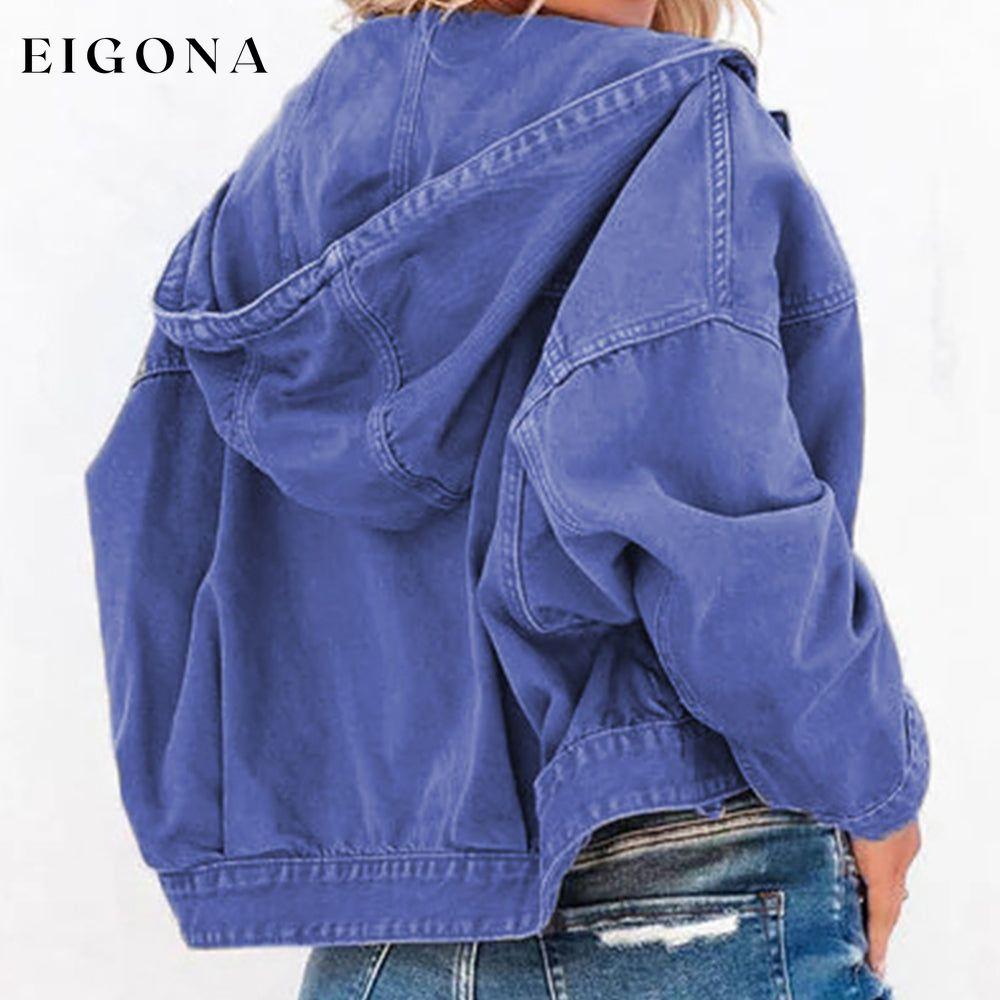 Hooded Dropped Shoulder Denim Jacket clothes Ship From Overseas Shipping Delay 10/01/2023 - 10/03/2023 trend Y.Y@Denim