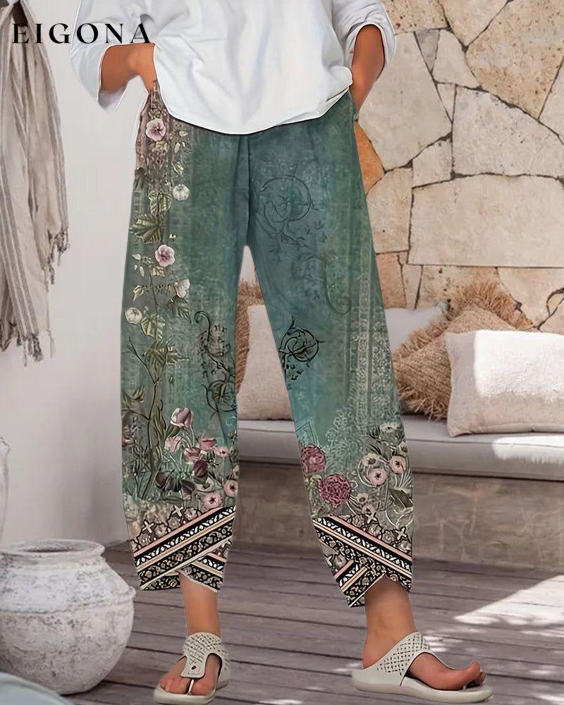 Retro print pocket baggy pants pants spring summer